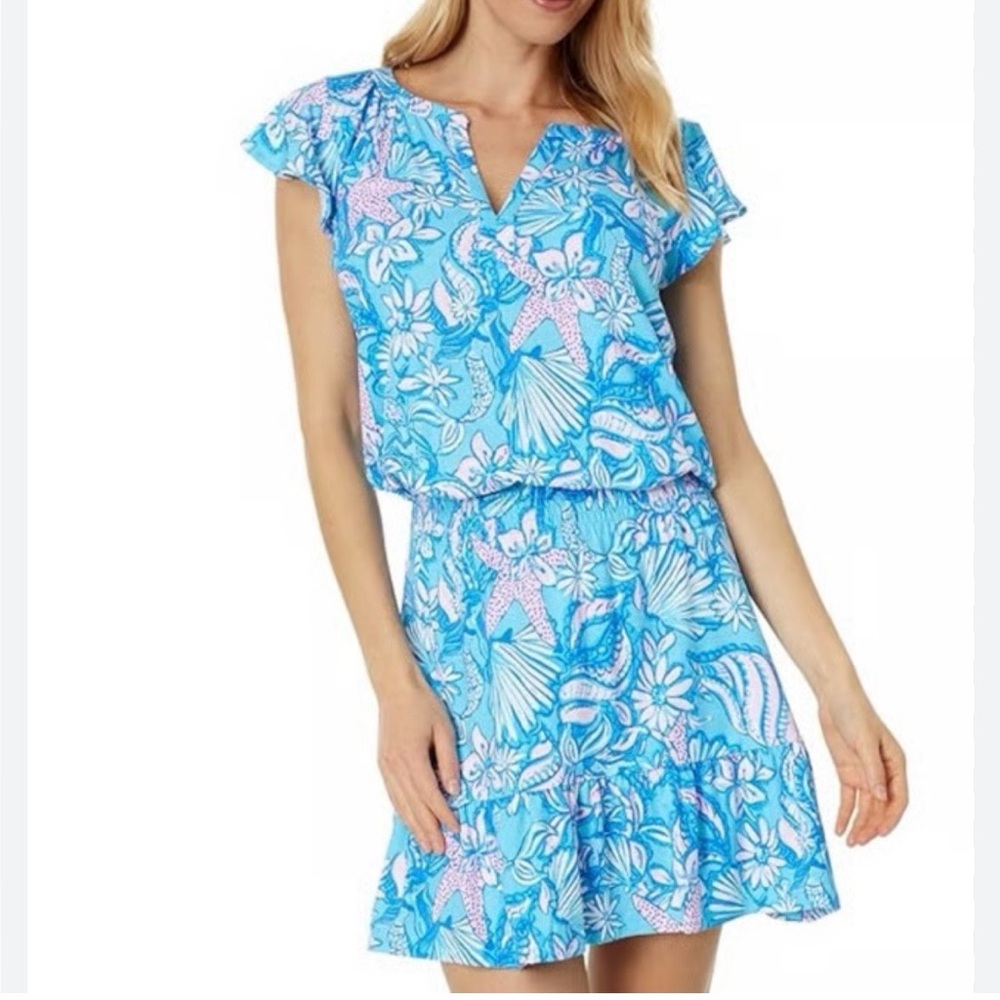 Lilly Pulitzer Ravi Romper in the "Amalfi Blue Sound The Sirens" print Medium